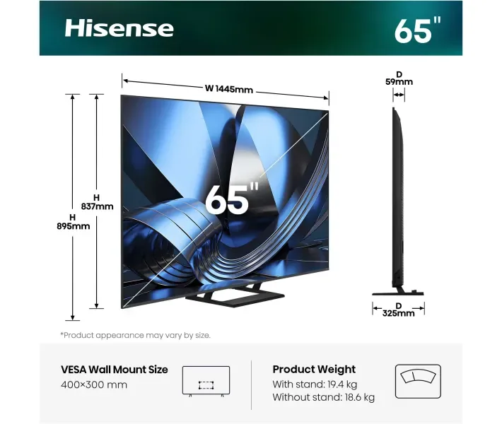 Зображення товару Телевізор Hisense діагональ 65" MiniLED 65U7SE 2