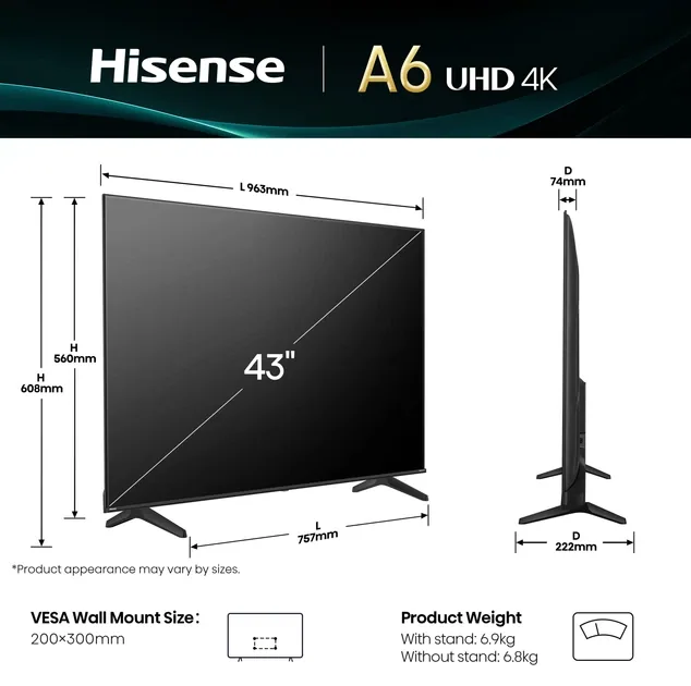 Зображення товару Телевізор Hisense діагональ 43" UHD 43A6Q5