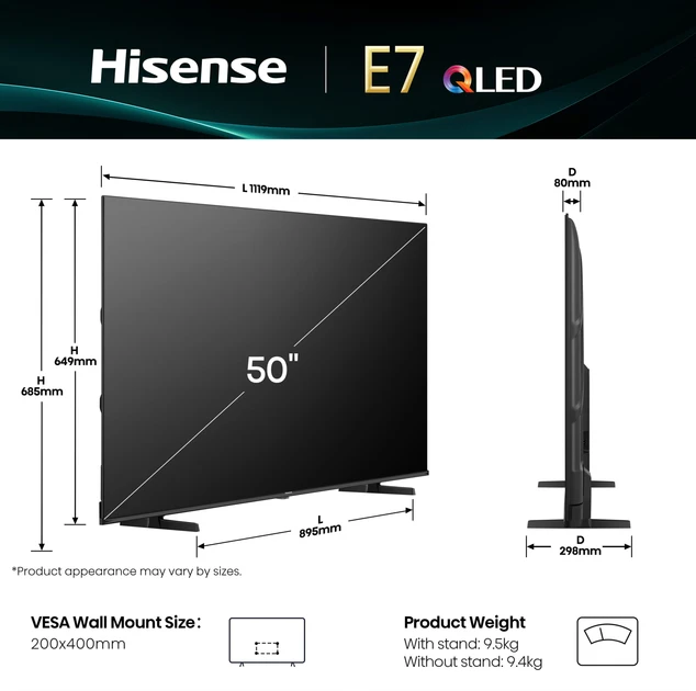 Зображення товару Телевізор Hisense діагональ 50" Qled 50E7Q PRO2