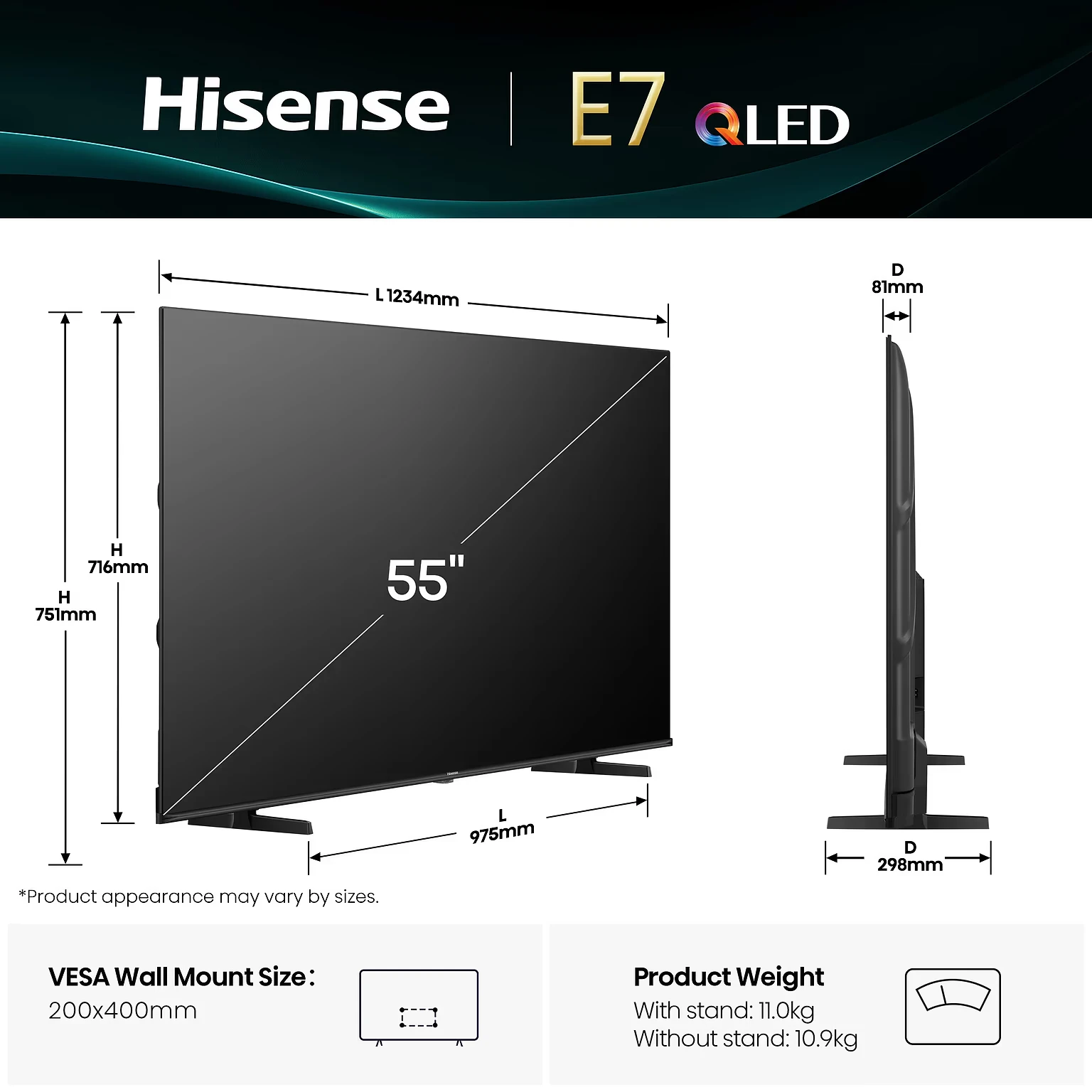 Зображення товару Телевізор Hisense діагональ 55" Qled 55E7Q3
