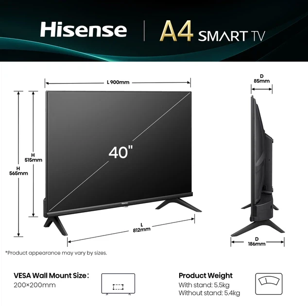 Зображення товару Телевізор Hisense діагональ 40" FHD 40A4Q1